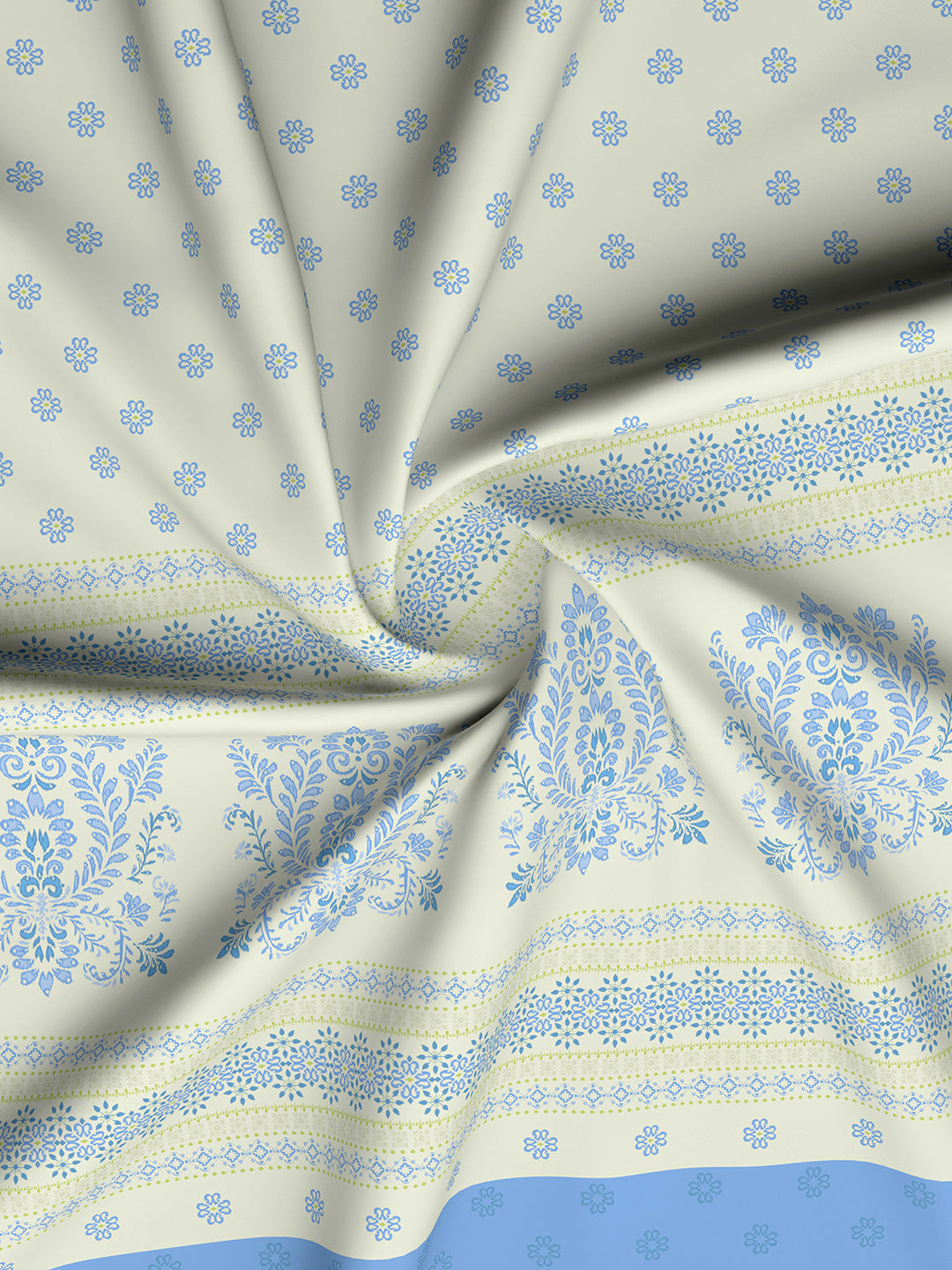 Valatia Gypsy 100% Cotton 200 TC Ethnic Printed King Bedsheet with 2 Pillow Covers - Blue & White