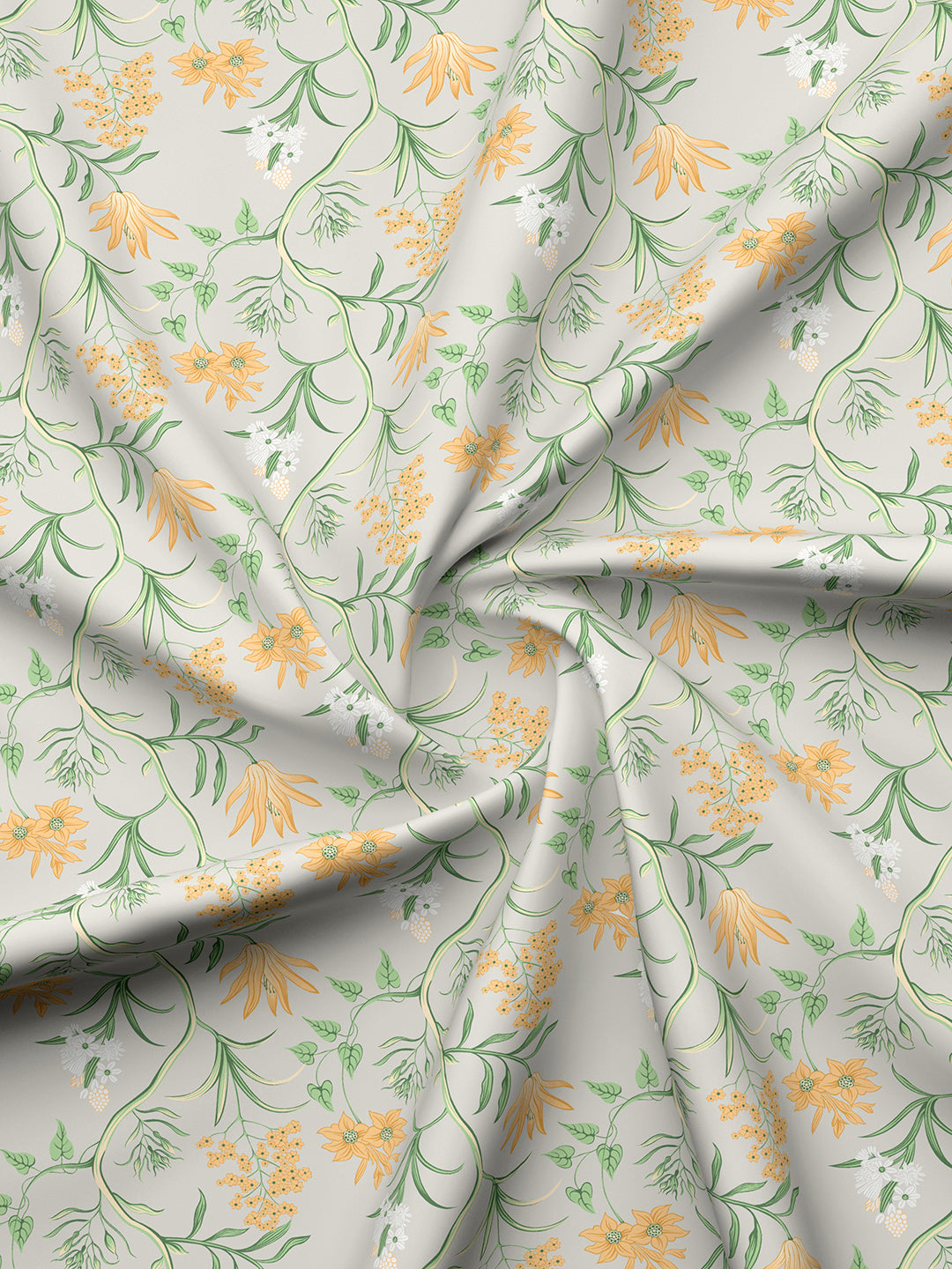 Valatia 100% Cotton 200 TC Yellow & Green Floral King Fitted Bedsheet with 2 Pillow Covers