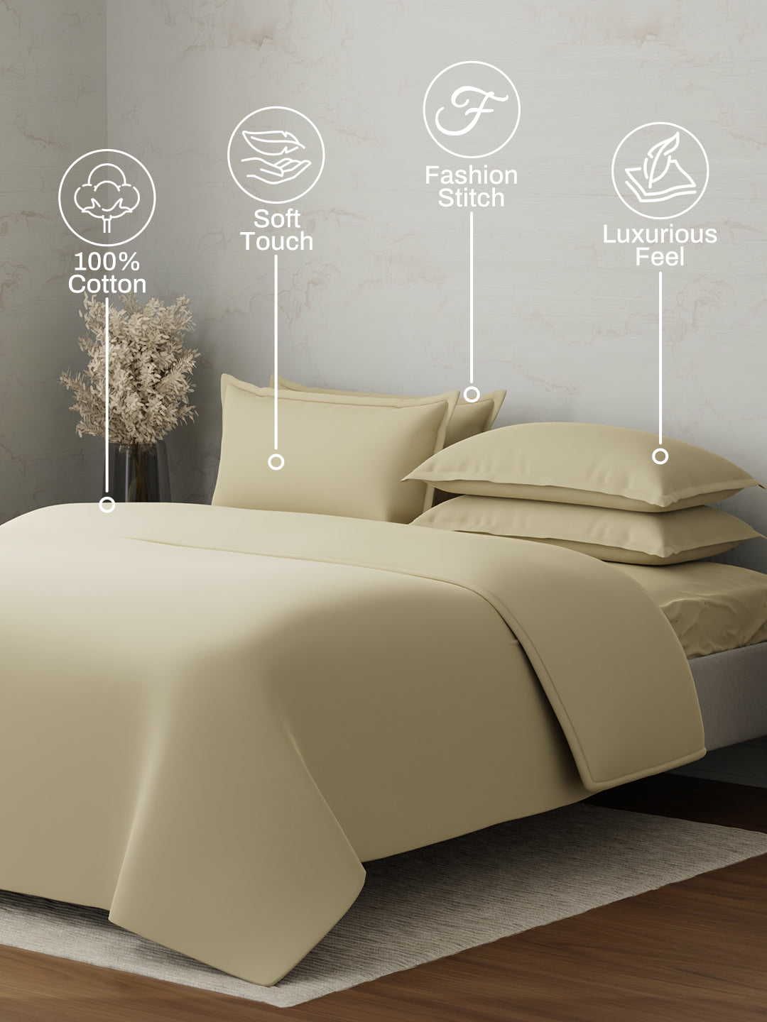 100% Cotton 300 TC, King Size Dyed Bedsheet with 1 Duvet Cover and 4 Pillow Covers, Emblem Collection - Mojave Desert