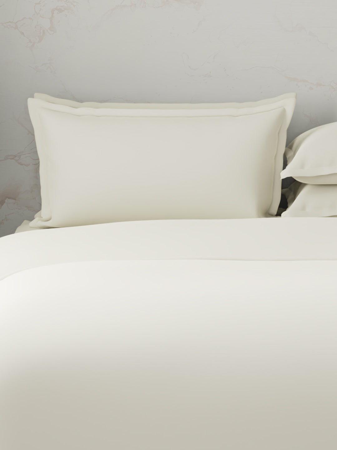 100% Cotton 300 TC, King Size Dyed Bedsheet with 1 Duvet Cover and 4 Pillow Covers, Emblem Collection - Antique White