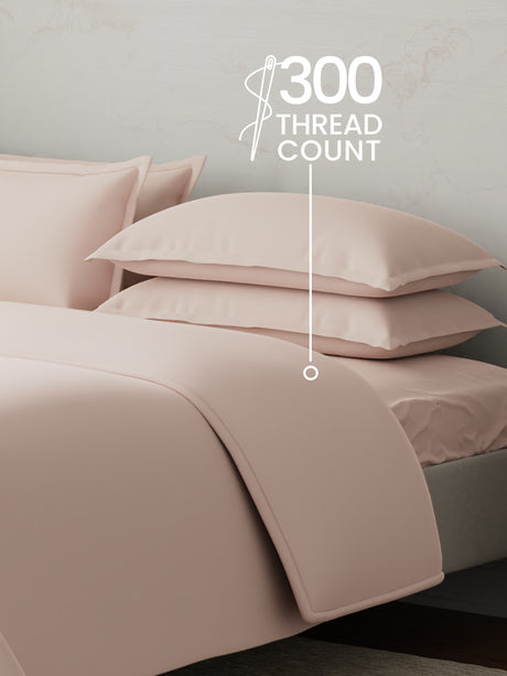 100% Cotton 300 TC, King Size Dyed Bedsheet with 1 Duvet Cover and 4 Pillow Covers, Emblem Collection - Pearl Blush