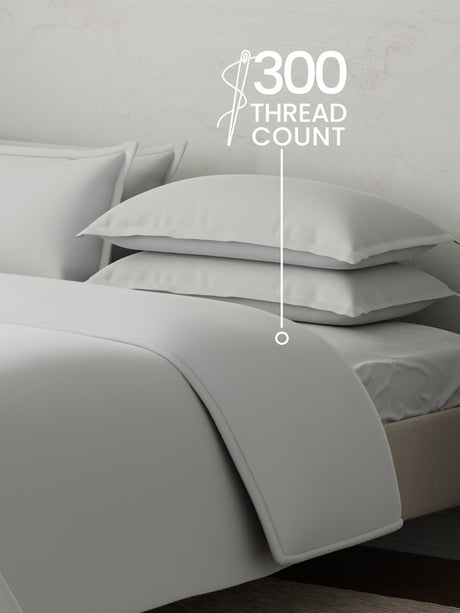 100% Cotton 300 TC, King Size Dyed Bedsheet with 1 Duvet Cover and 4 Pillow Covers, Emblem Collection - Oyester Mushroom
