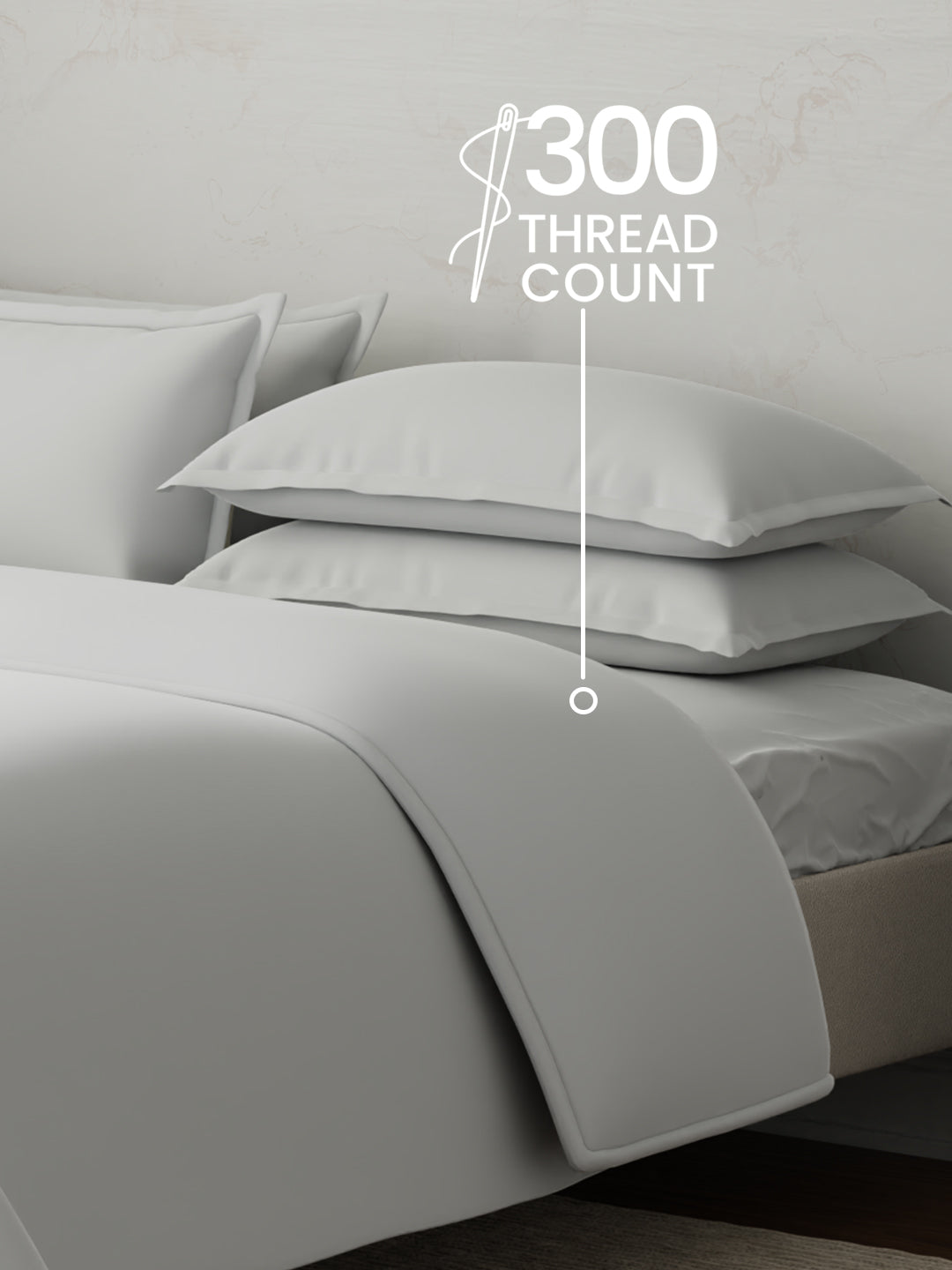 100% Cotton 300 TC, King Size Dyed Bedsheet with 1 Duvet Cover and 4 Pillow Covers, Emblem Collection - Oyester Mushroom