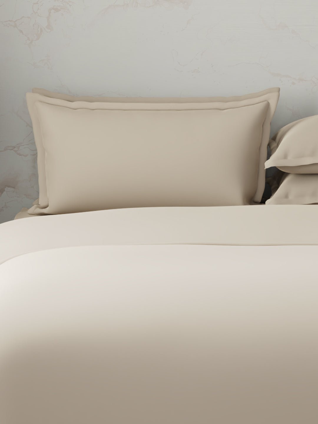 100% Cotton 300 TC, King Size Dyed Bedsheet with 1 Duvet Cover and 4 Pillow Covers, Emblem Collection - Light Taupe