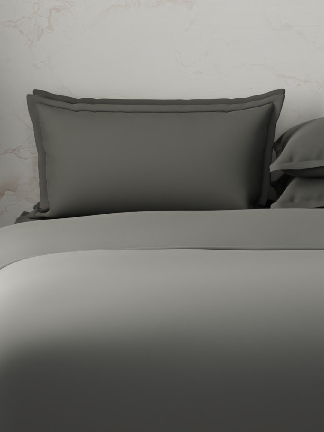 100% Cotton 300 TC, King Size Dyed Bedsheet with 1 Duvet Cover and 4 Pillow Covers, Emblem Collection - Pewter