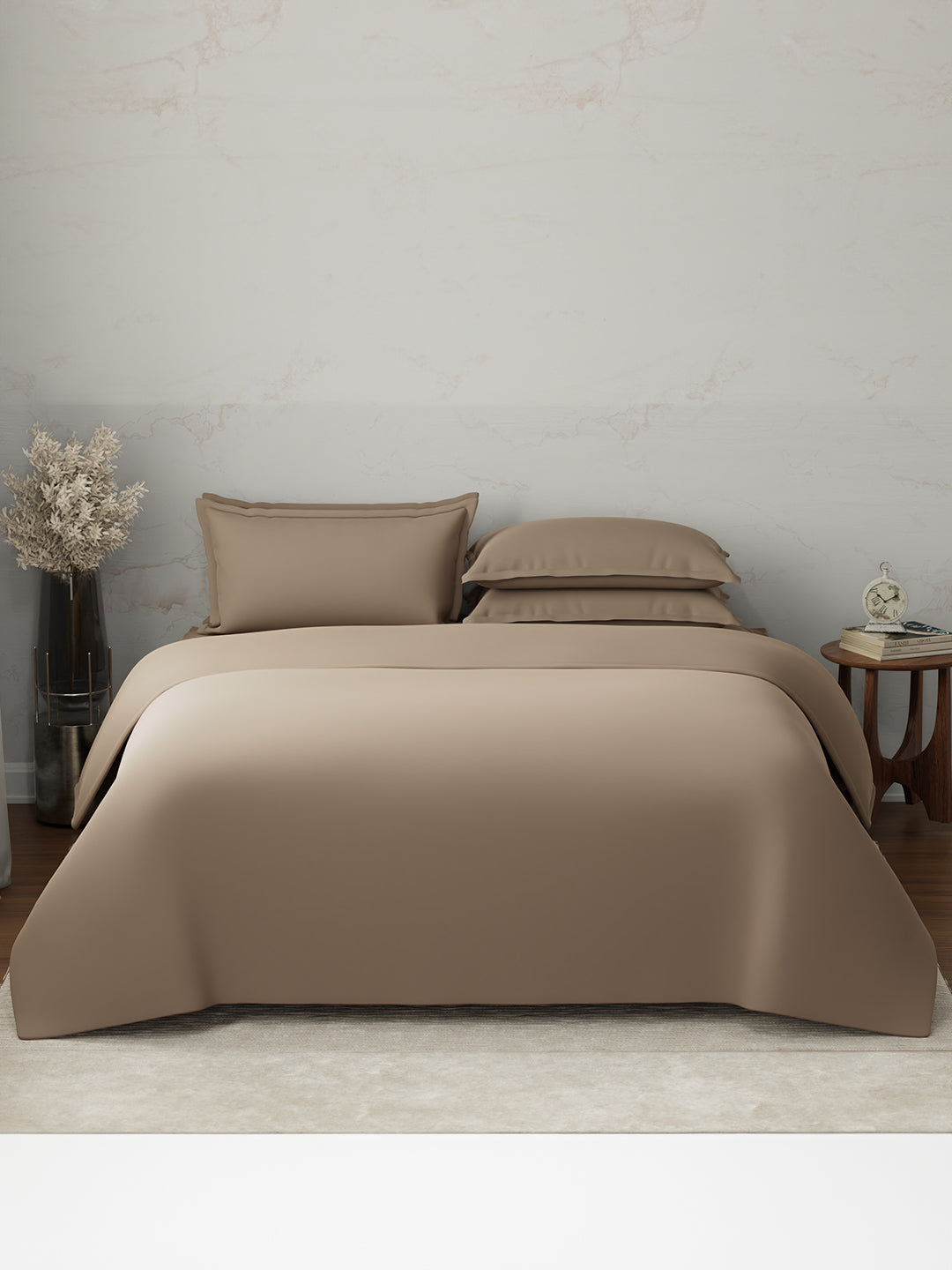 100% Cotton 300 TC, King Size Dyed Bedsheet with 1 Duvet Cover and 4 Pillow Covers, Emblem Collection - Caribou