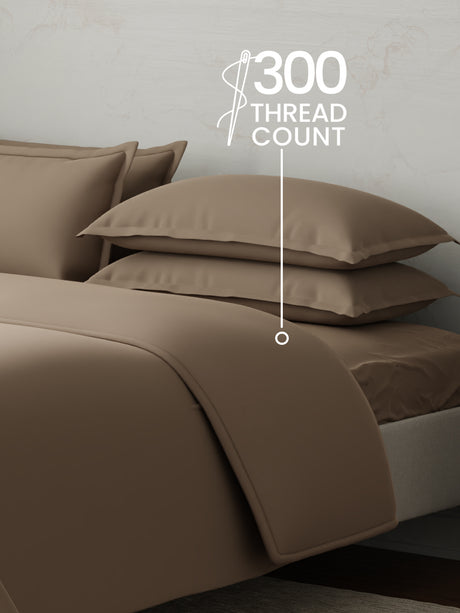 100% Cotton 300 TC, King Size Dyed Bedsheet with 1 Duvet Cover and 4 Pillow Covers, Emblem Collection - Caribou