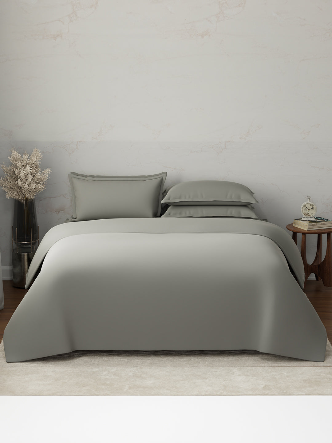100% Cotton 300 TC, King Size Dyed Bedsheet with 1 Duvet Cover and 4 Pillow Covers, Emblem Collection - Steeple Gray