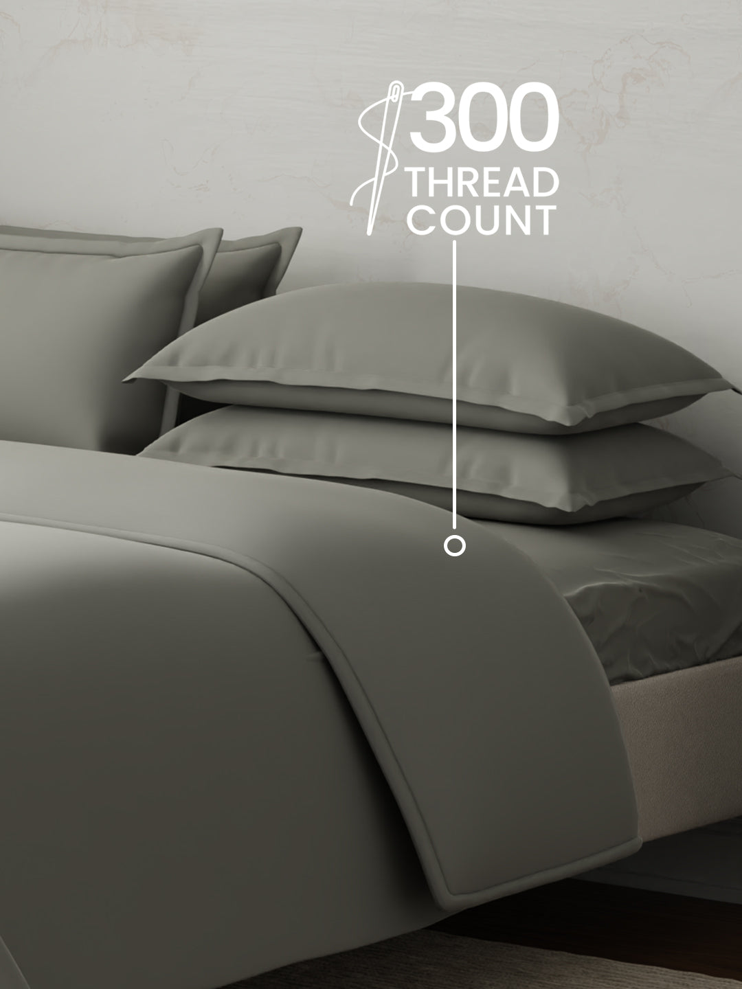 100% Cotton 300 TC, King Size Dyed Bedsheet with 1 Duvet Cover and 4 Pillow Covers, Emblem Collection - Steeple Gray