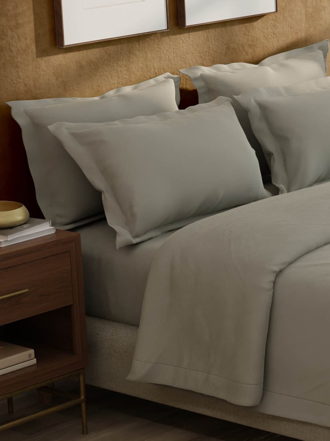 100% Cotton 300 TC, King Size Dyed Bedsheet with 1 Duvet Cover and 4 Pillow Covers, Emblem Collection - Steeple Gray