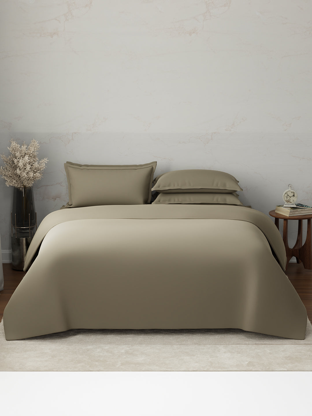 100% Cotton 300 TC, King Size Dyed Bedsheet with 1 Duvet Cover and 4 Pillow Covers, Emblem Collection - Dusky Green