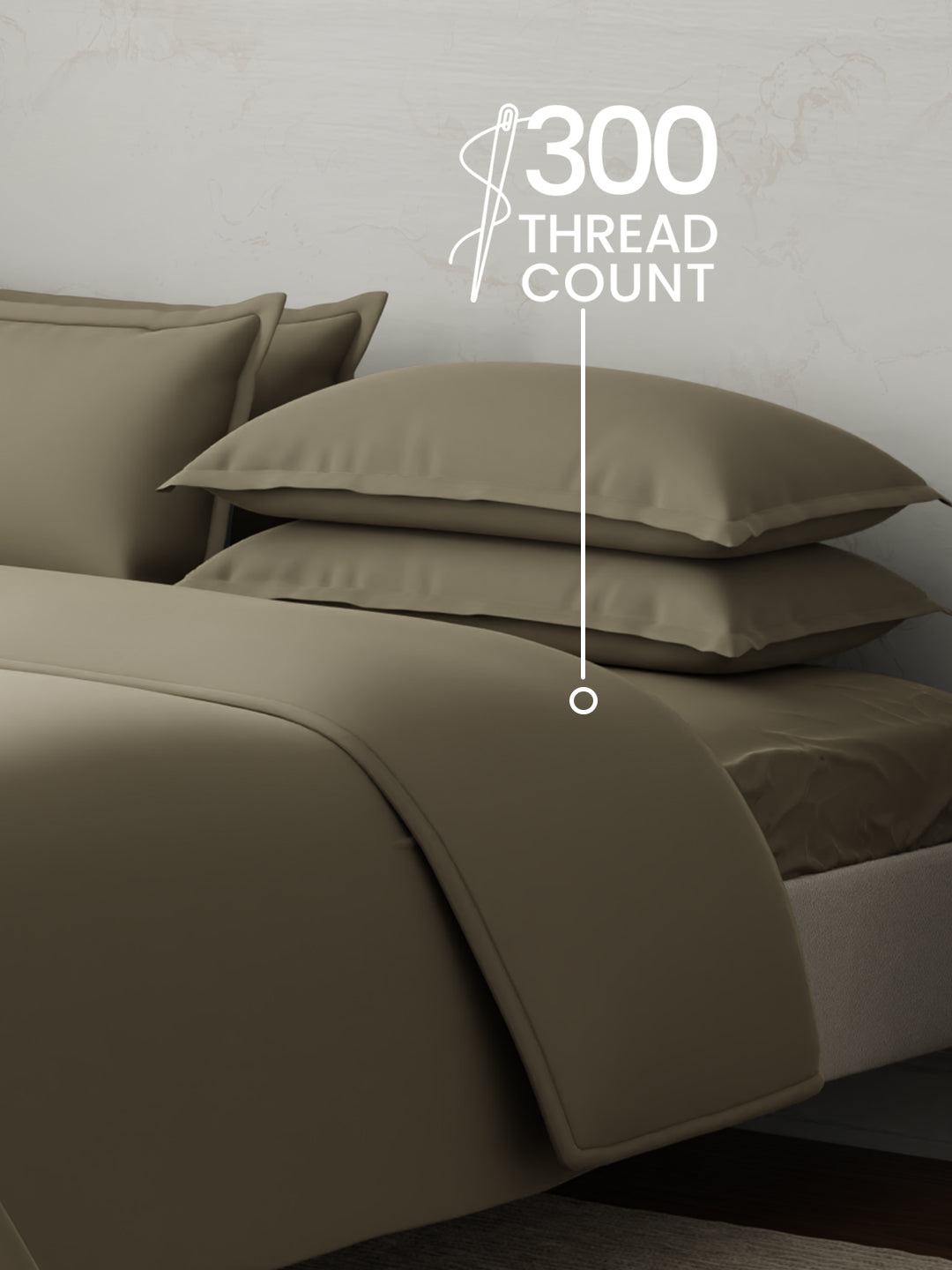 100% Cotton 300 TC, King Size Dyed Bedsheet with 1 Duvet Cover and 4 Pillow Covers, Emblem Collection - Dusky Green