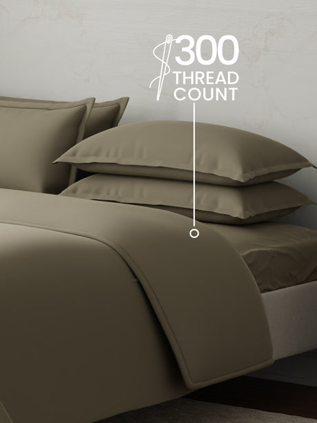 100% Cotton 300 TC, King Size Dyed Bedsheet with 1 Duvet Cover and 4 Pillow Covers, Emblem Collection - Dusky Green