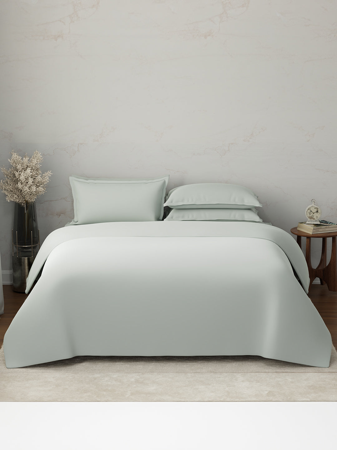 100% Cotton 300 TC, King Size Dyed Bedsheet with 1 Duvet Cover and 4 Pillow Covers, Emblem Collection - Mercury