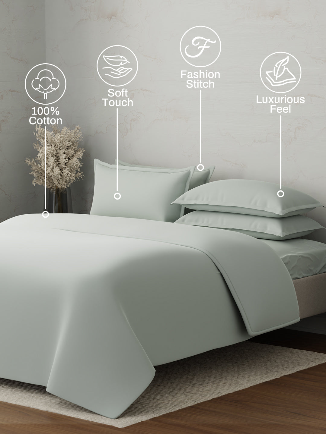 100% Cotton 300 TC, King Size Dyed Bedsheet with 1 Duvet Cover and 4 Pillow Covers, Emblem Collection - Mercury