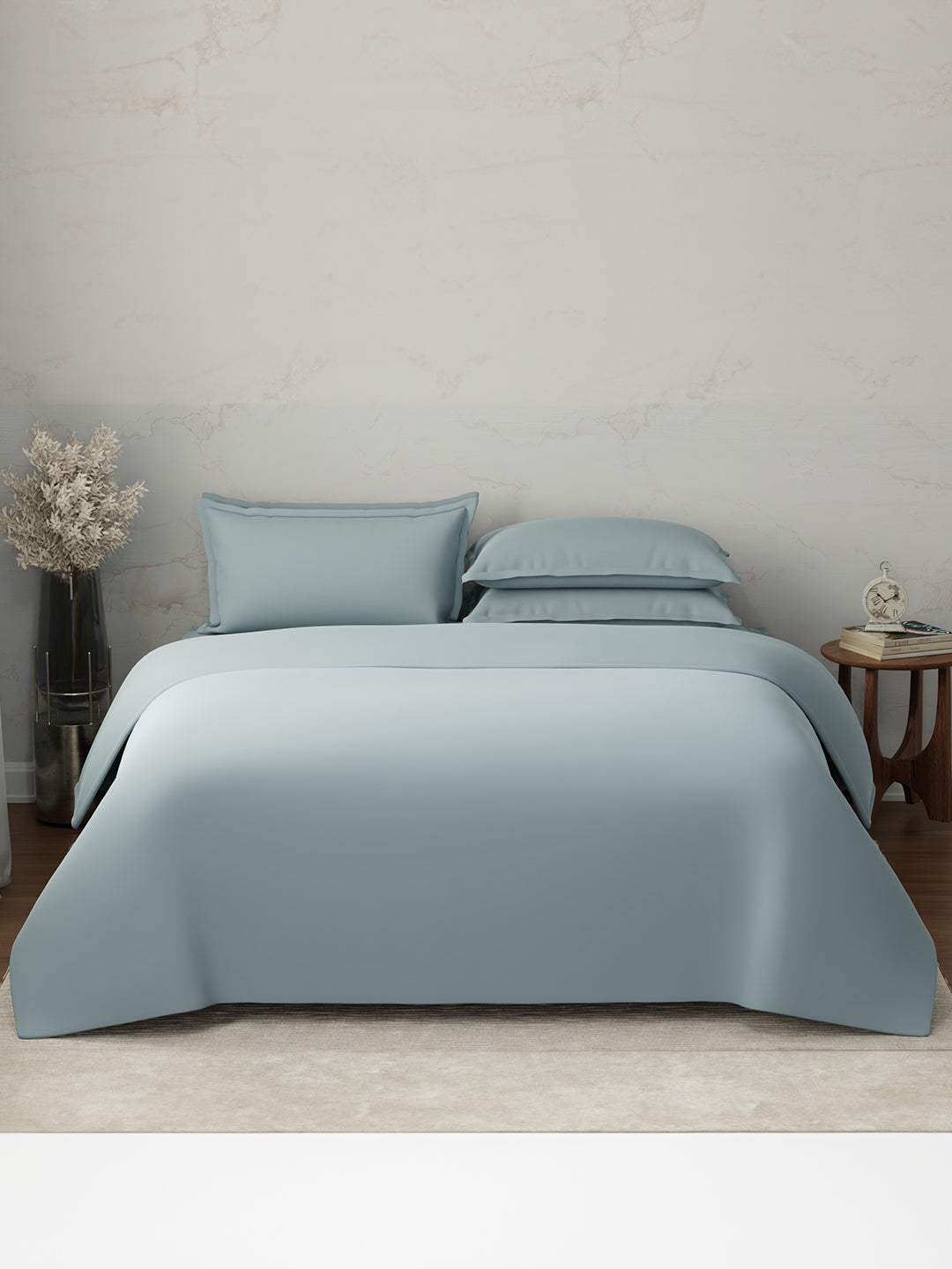 100% Cotton 300 TC, King Size Dyed Bedsheet with 1 Duvet Cover and 4 Pillow Covers, Emblem Collection - Arona