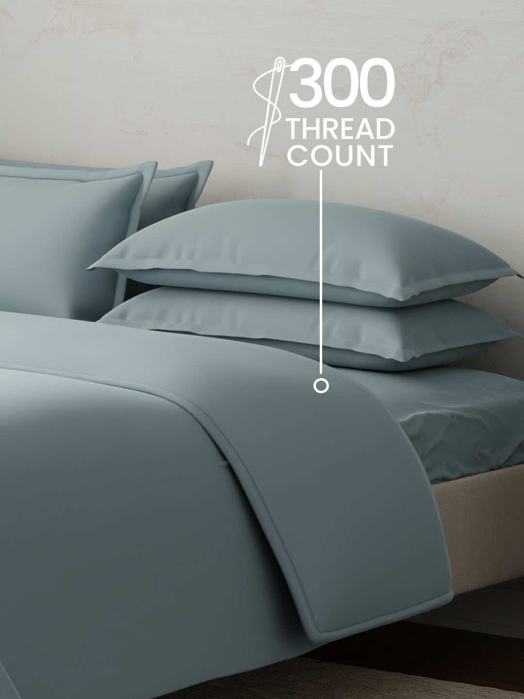 100% Cotton 300 TC, King Size Dyed Bedsheet with 1 Duvet Cover and 4 Pillow Covers, Emblem Collection - Arona