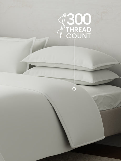 100% Cotton 300 TC, King Size Dyed Bedsheet with 1 Duvet Cover and 4 Pillow Covers, Emblem Collection - Bright White