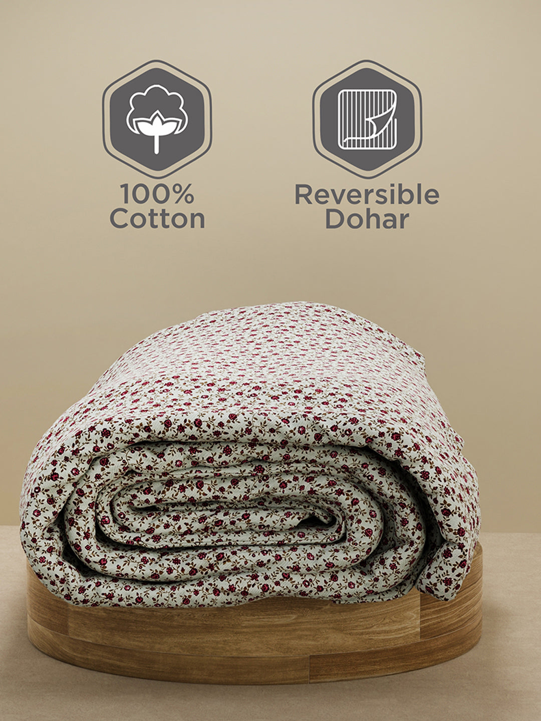Haven 100% Cotton 300 TC Floral Print Reversible Dohar - Double (100 L x 90 W inches)