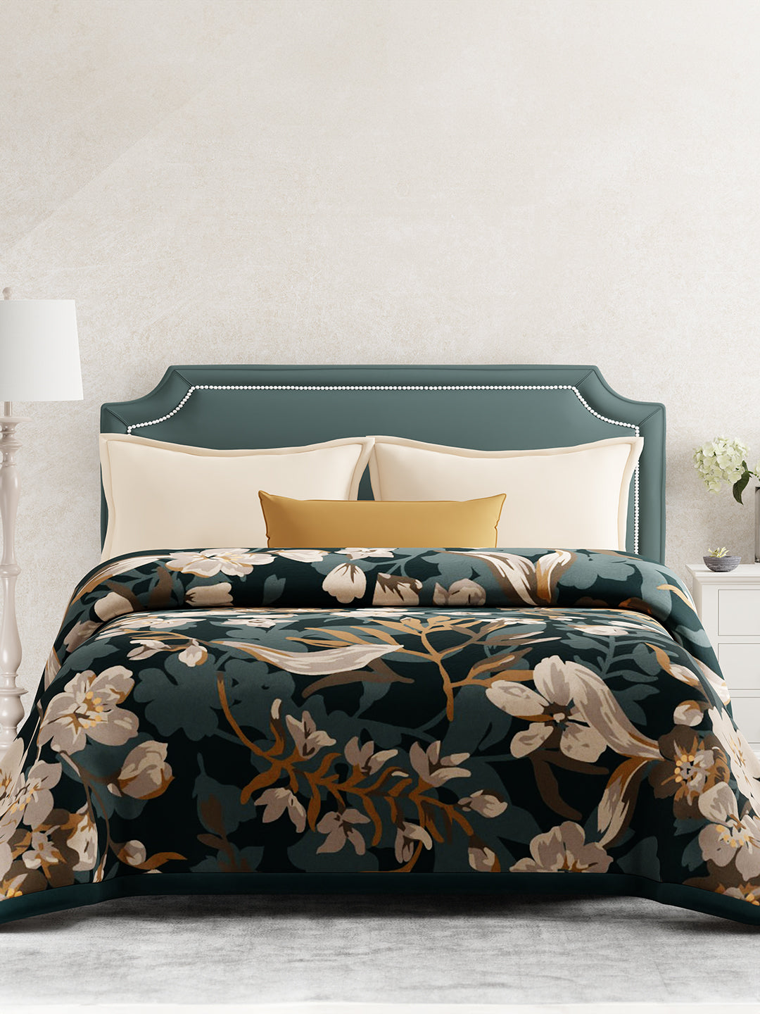 Double Size Blanket, Grey Floral (2.40 L x 2.20 W meters), Platinum Pulse Collection