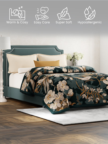 Perfect for Winter Season, Grey Floral 100% Polyester Double Size Blanket (Platinum Pulse Collection)