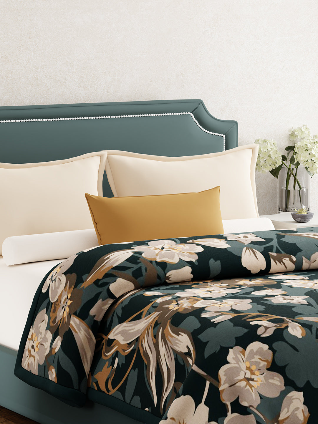 Double Size Blanket, Grey Floral (2.40 L x 2.20 W meters), Platinum Pulse Collection