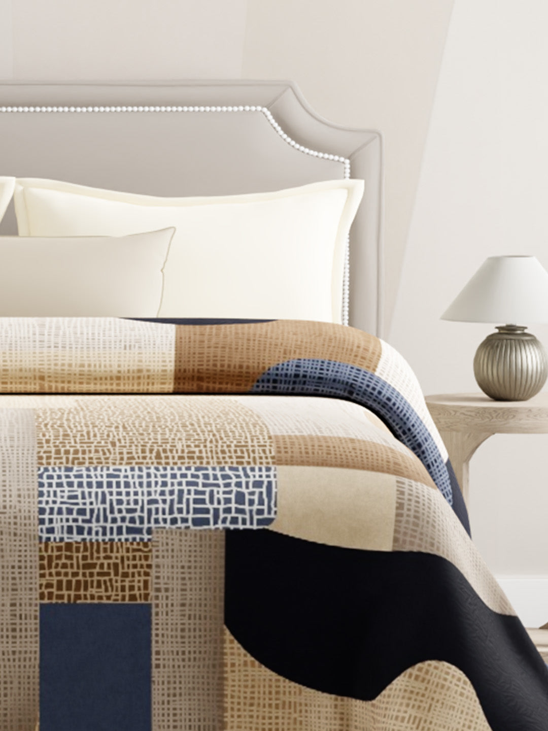 Double Size Blanket, Beige Abstract (2.40 L x 2.20 W meters), Valatia Collection