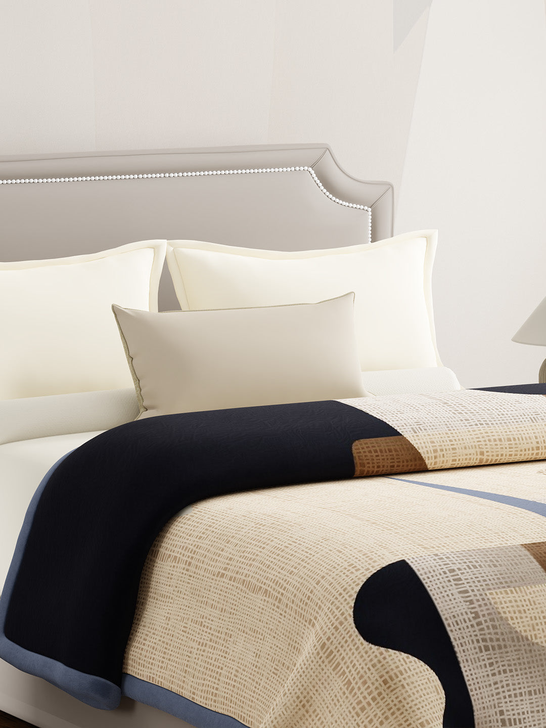 Double Size Blanket, Beige Abstract (2.40 L x 2.20 W meters), Valatia Collection