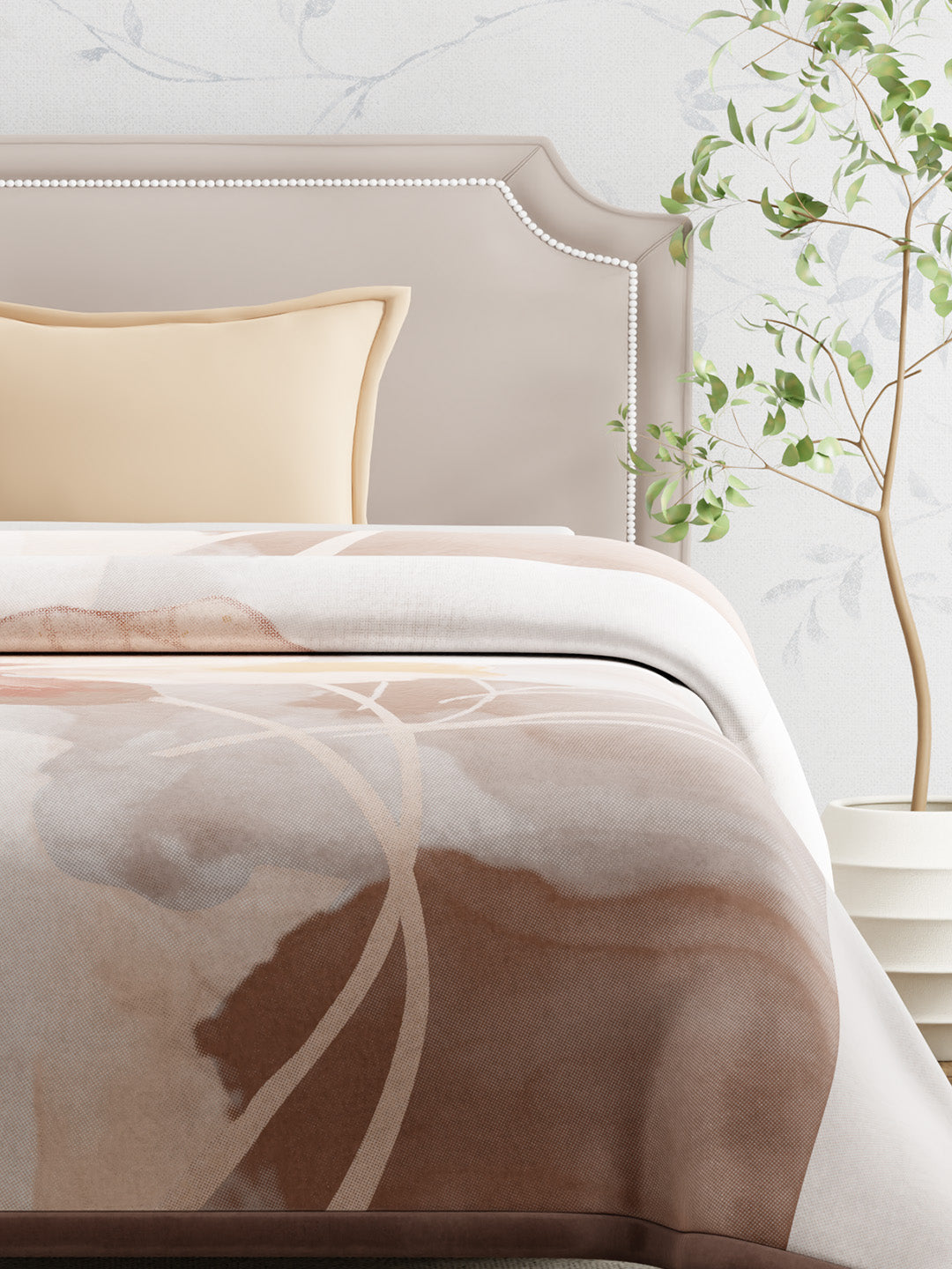 Single Size 2-Ply Blanket for Mild Winter, Brown Printed (2.20 L m x 1.60 W m), Gardenia Augusta