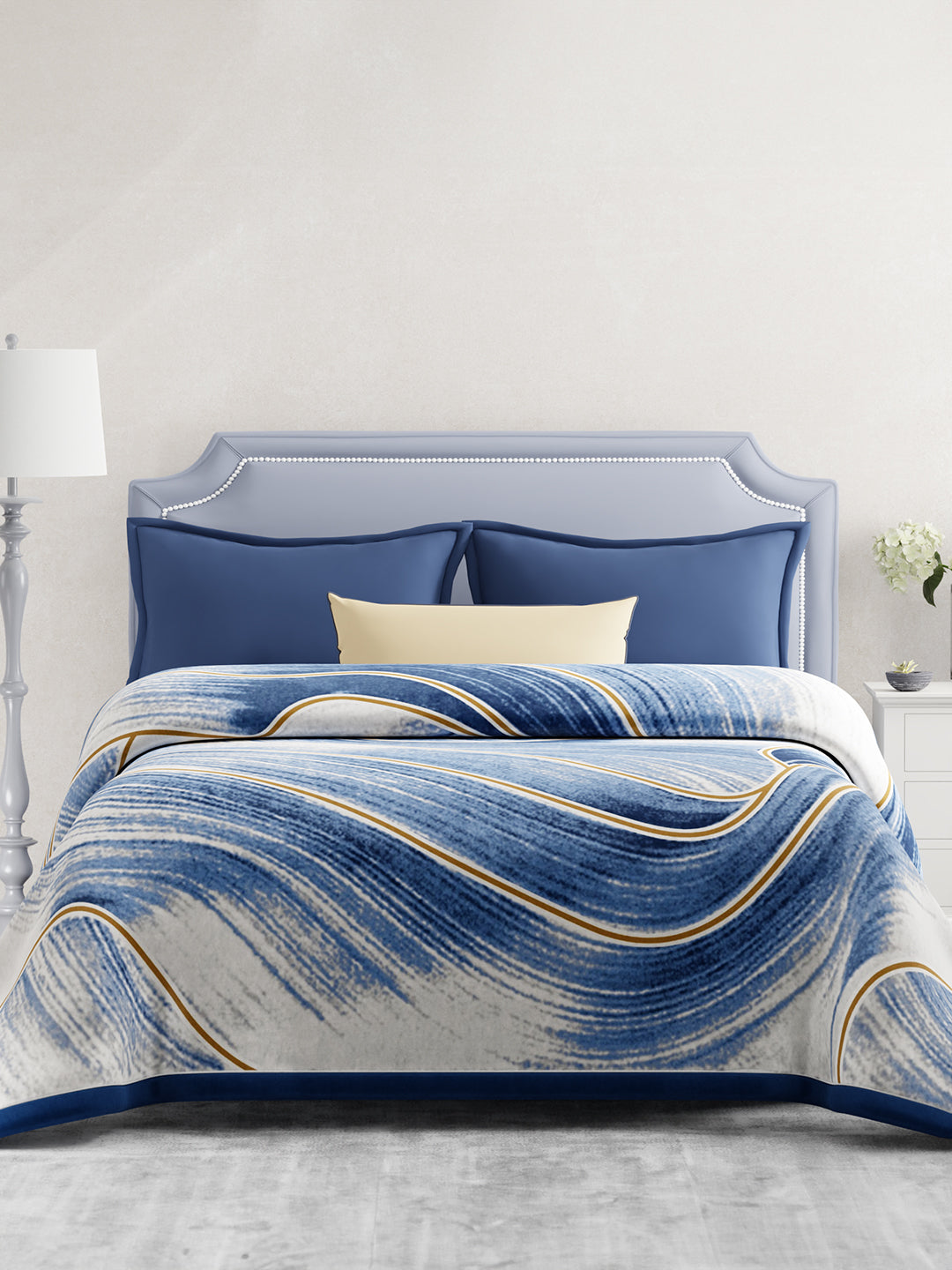 Double Size 3-Ply Blanket for Heavy Winter, Blue Abstract (2.40 L x 2.20 W meters), Platinum Pulse Collection