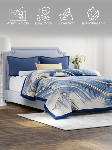 Perfect for Winter Season, Blue Abstract 100% Polyester Double Size Blanket (Platinum Pulse Collection)