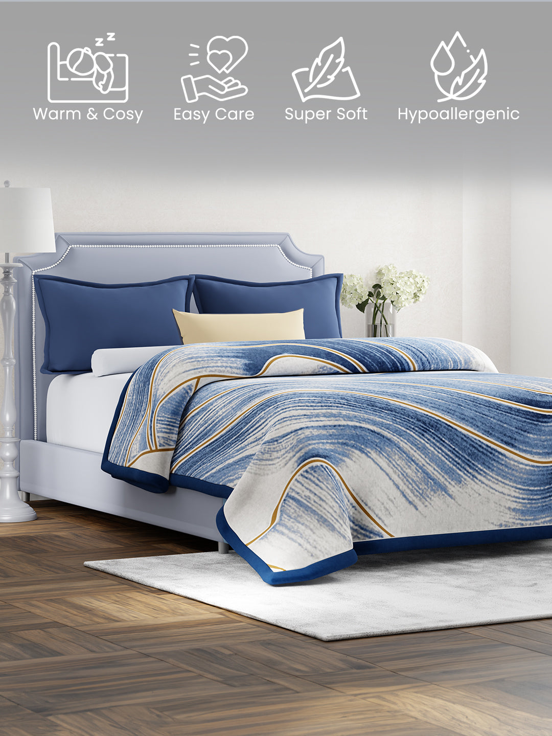 Perfect for Winter Season, Blue Abstract 100% Polyester Double Size Blanket (Platinum Pulse Collection)
