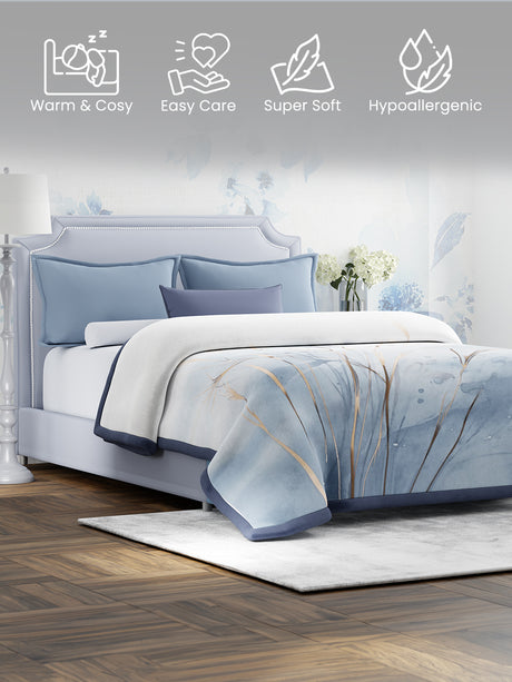 Perfect for Winter Season, Blue Printed 100% Polyester Double Size Blanket (Platinum Pulse Collection)