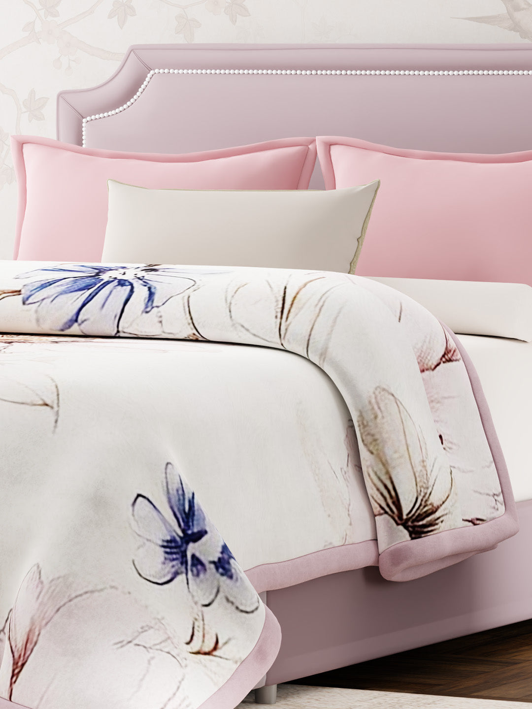 Double Size 3-Ply Blanket for Heavy Winter, Pink Floral, (2.40 m L x 2.20 m W), Luxe Loom