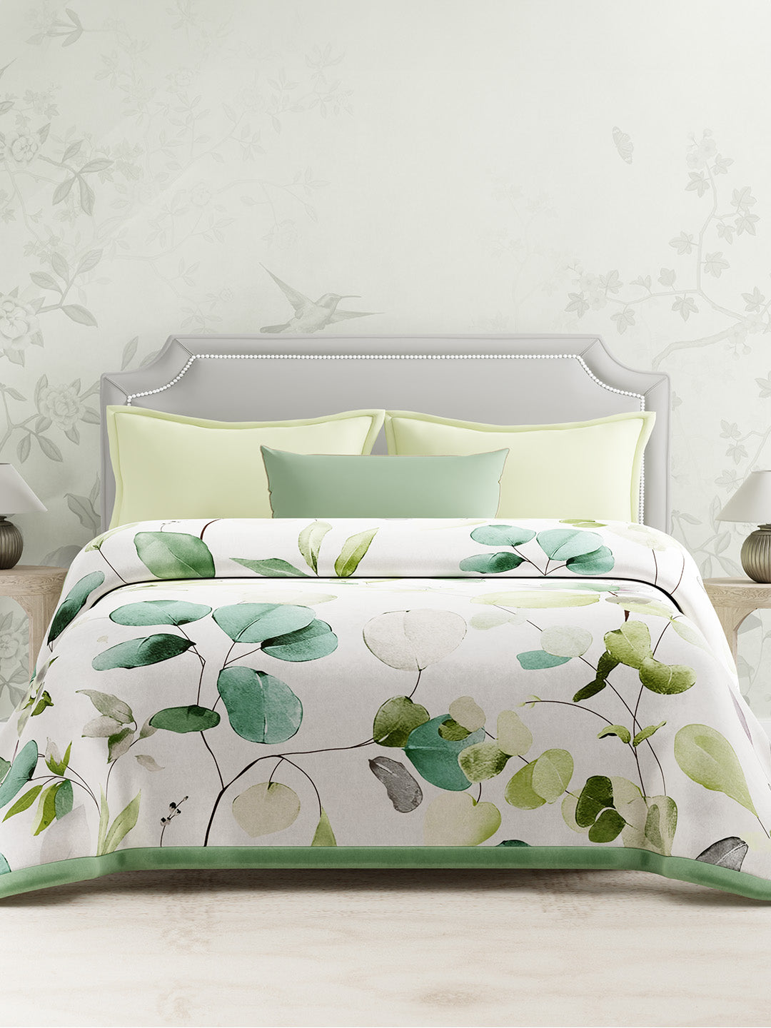 Double Size Blanket, Green Floral (2.40 L x 2.20 W meters), Valatia Collection