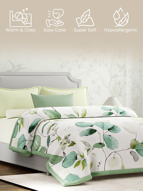 Perfect for Winter Season, Green Floral Mink Double Size Blanket (Valatia Collection)