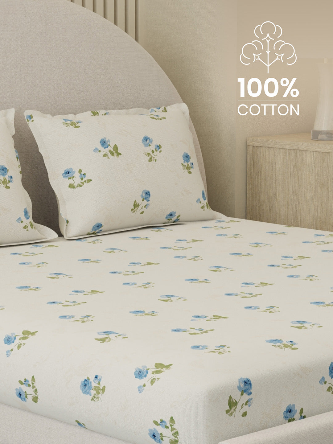 Cottage Garden 100% Cotton 300 TC King Bedsheet with 2 Pillow Covers | Printed Bedsheet Set
