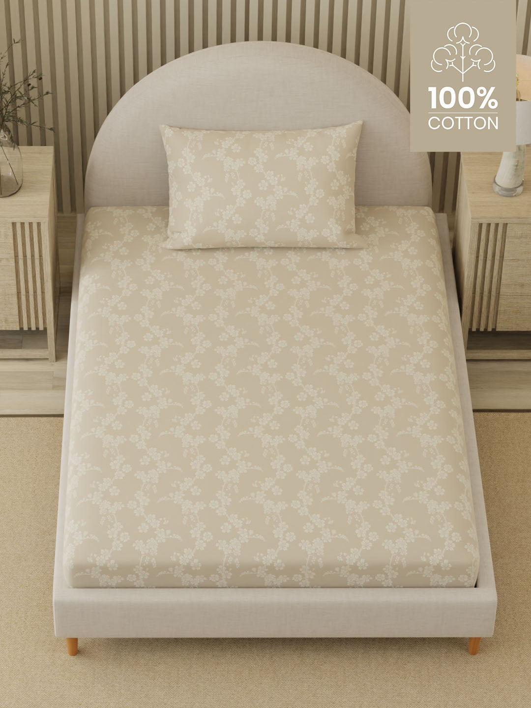 Cottage Garden 100% Cotton 300 TC Single Bedsheet with 1 Pillow Cover | Printed Bedsheet Set