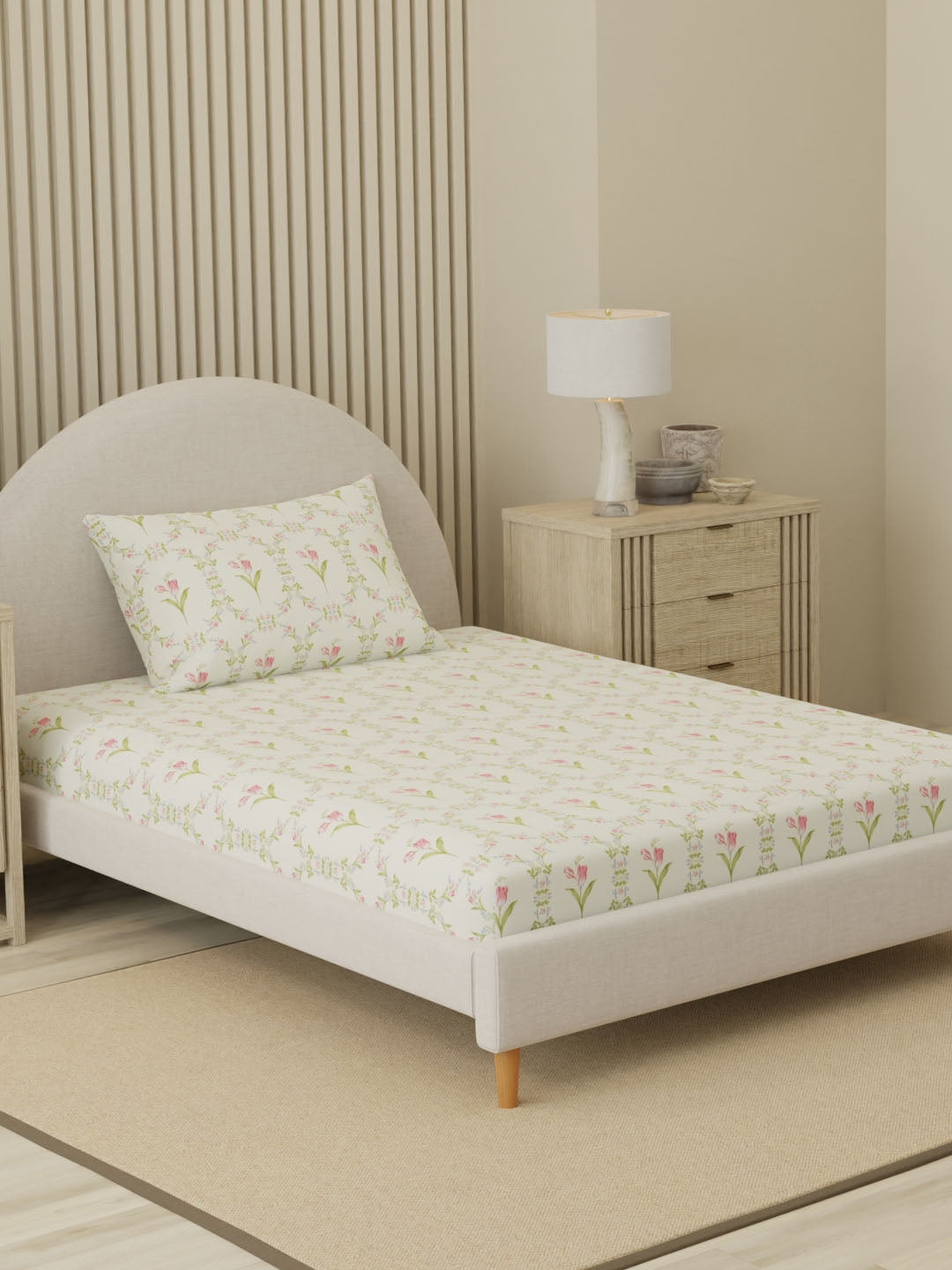 Cottage Garden 100% Cotton 300 TC Single Bedsheet with 1 Pillow Cover | Printed Bedsheet Set