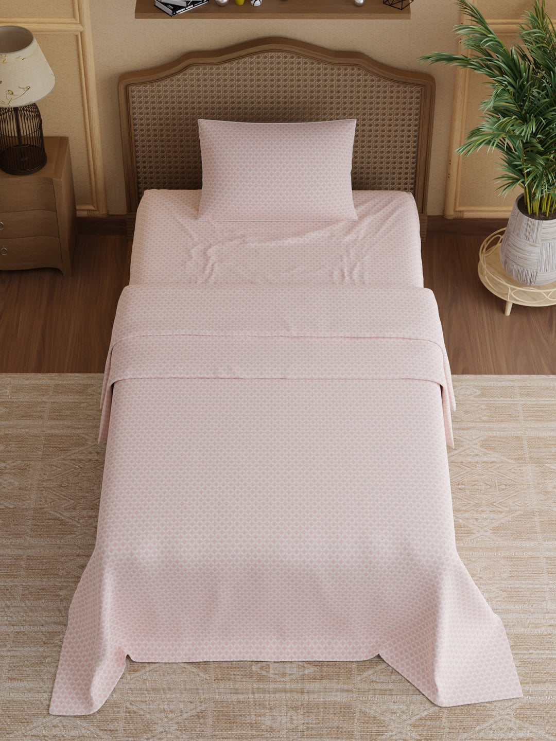 100% Cotton 300 TC, Printed Single Bedsheet Set, Cottage Garden