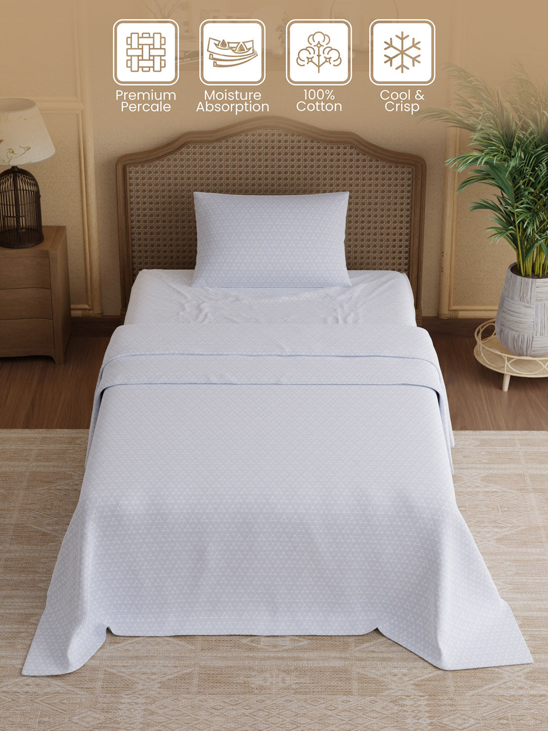 100% Cotton 300 TC, Printed Single Bedsheet Set, Cottage Garden