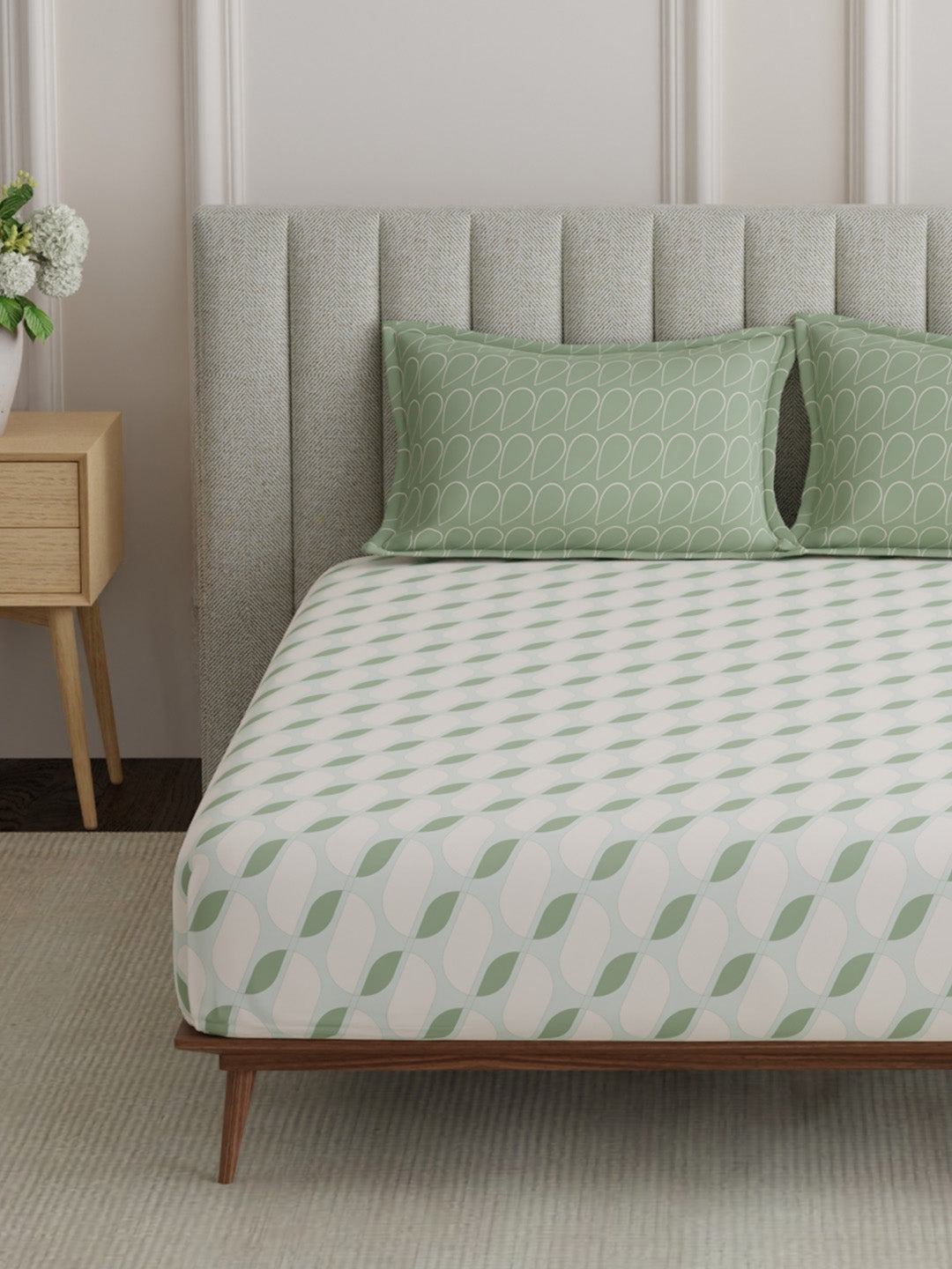 100% Cotton King Bedsheet Set, 152 TC Green Printed, Embrace