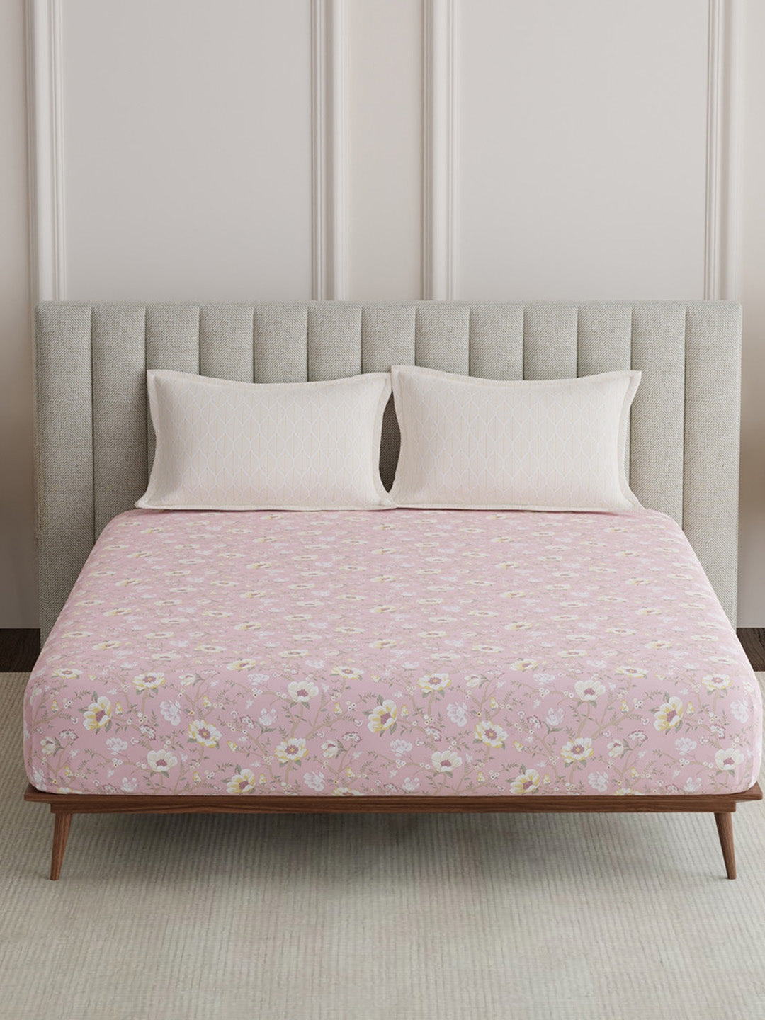 100% Cotton King Bedsheet Set, 152 TC Pink Floral, Embrace