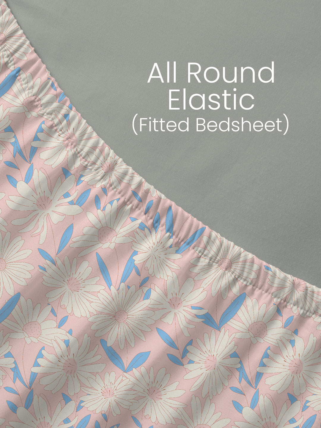 King Fitted Sheet Set, 100% Cotton 152 TC, Pink & Blue Floral, Embrace