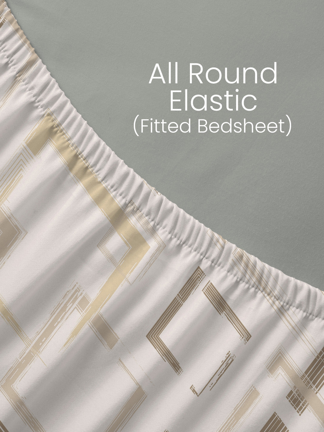King Fitted Sheet Set, 100% Cotton 152 TC, White & Brown Geometrical, Embrace