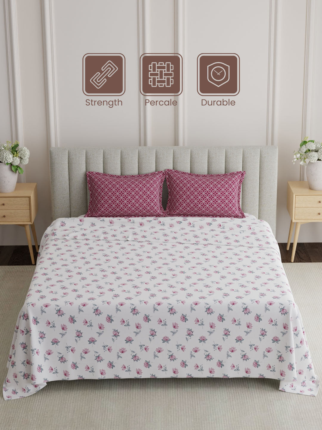 100% Cotton 152 TC, Printed King Bedsheet Set, Embrace