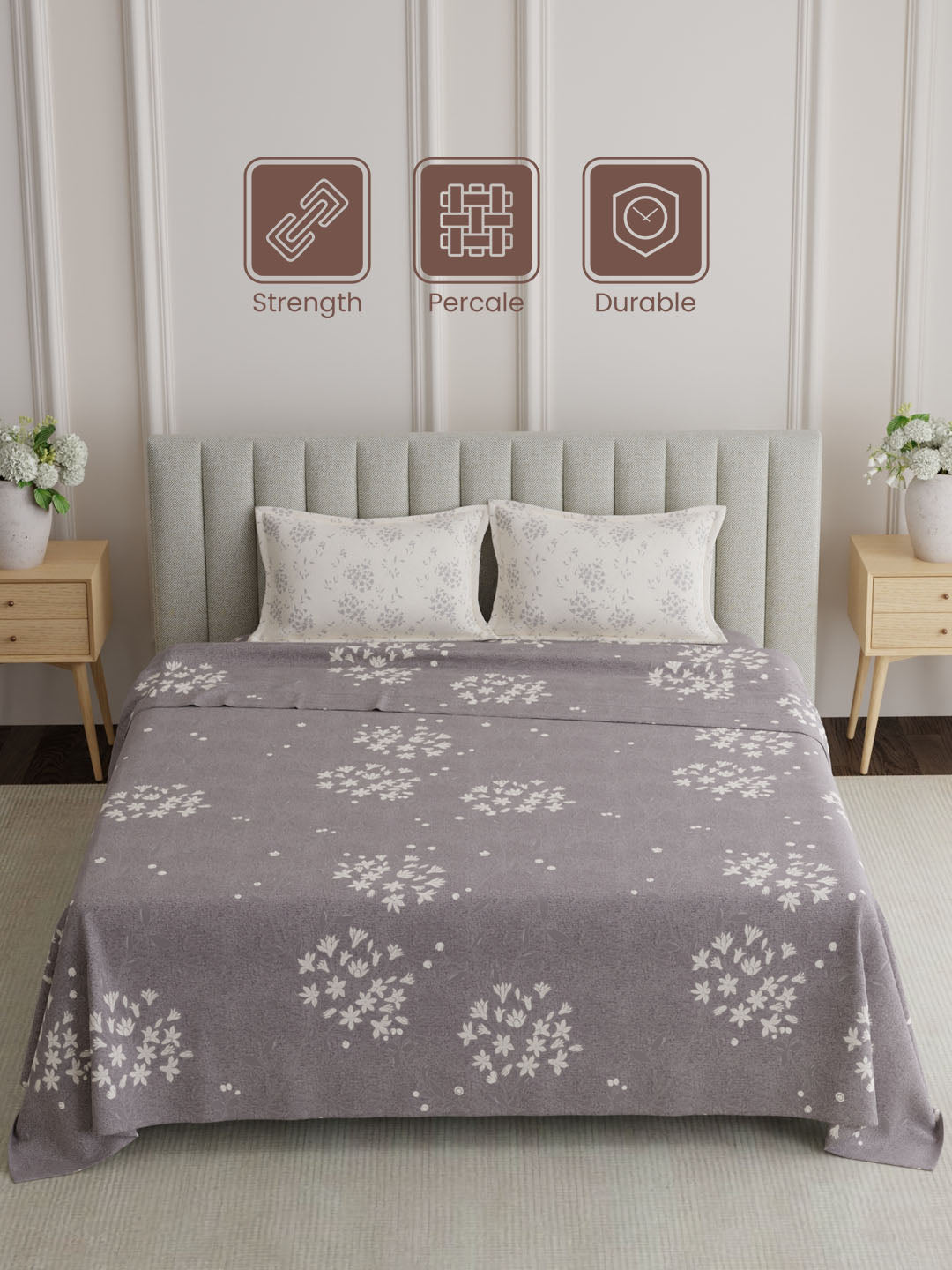 100% Cotton 152 TC, Printed King Bedsheet Set, Embrace