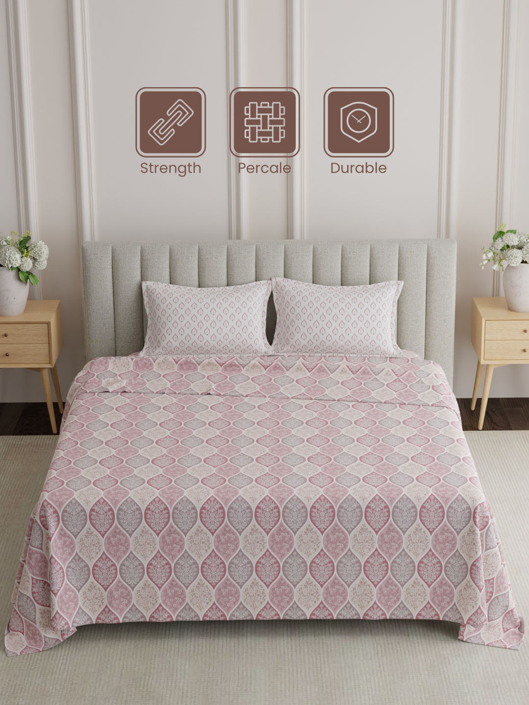 100% Cotton 152 TC, Printed King Bedsheet Set, Embrace
