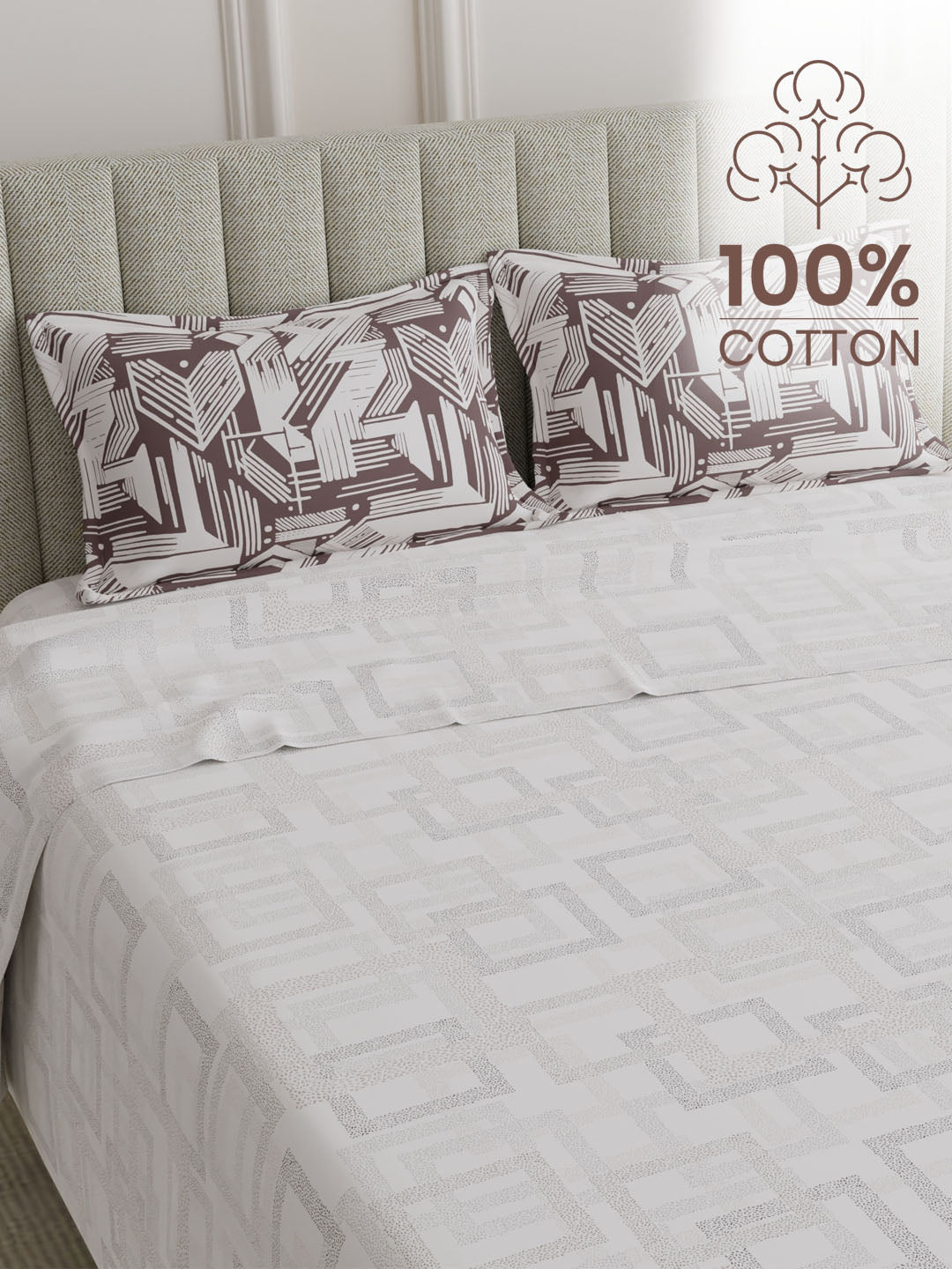 100% Cotton 152 TC, Printed King Bedsheet Set, Embrace