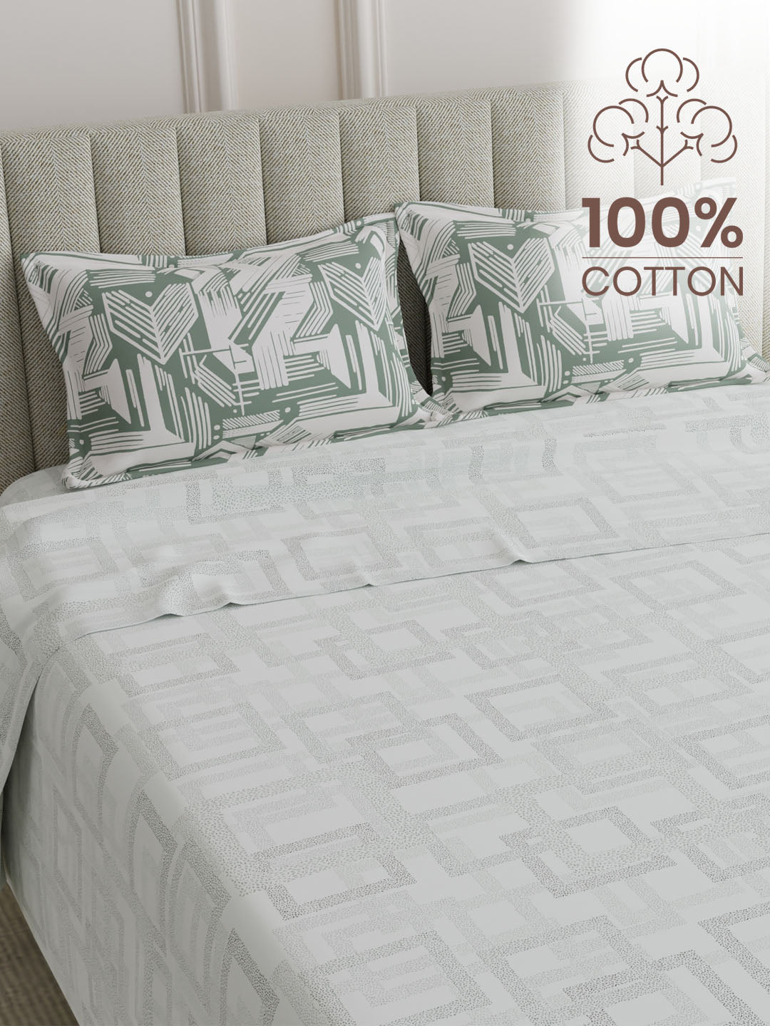 100% Cotton 152 TC, Printed King Bedsheet Set, Embrace